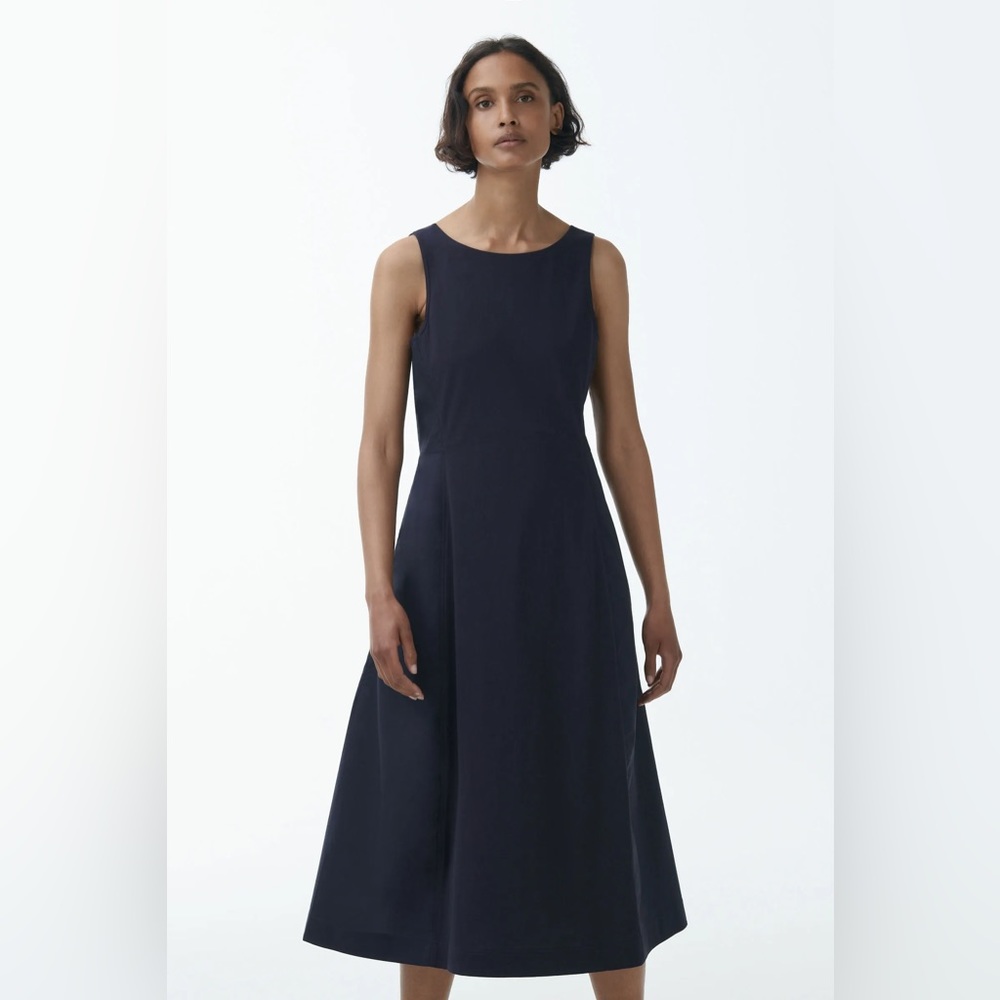 Cos Sleeveless Cotton Midi Dress - Navy